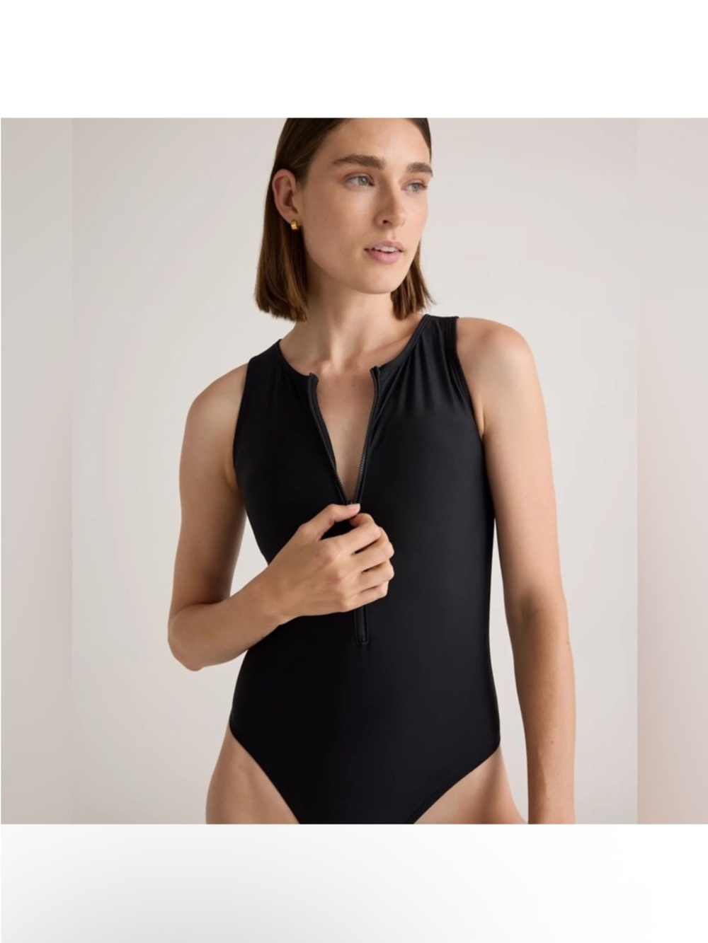 Quince NEW Black Italian Zip Front One Piece Swimsuit Small